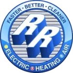 Round logo with two large blue "R"s, surrounded by the words "Faster Better Cleaner Electric Heating Air" on a blue circular border.
