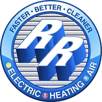 Round logo with two large blue "R"s, surrounded by the words "Faster Better Cleaner Electric Heating Air" on a blue circular border.